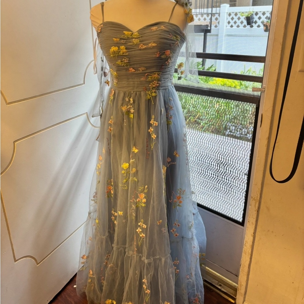 Floral Embroidered Blue Dress - Picture 7 of 11